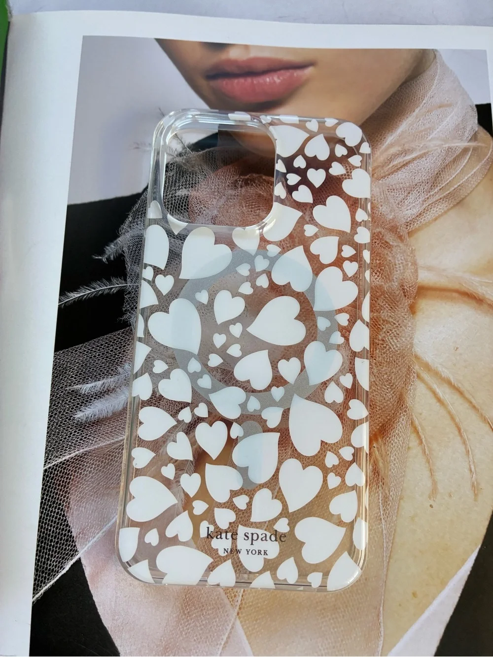 kate spade Clear Phone Case with White Heart Print iPhone 15 pro max